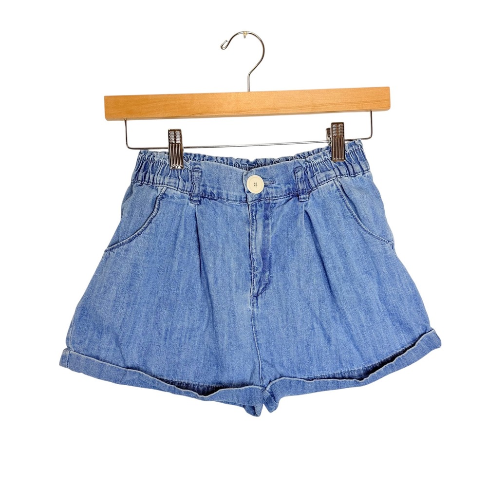 Zara Girls Light Wash Denim Paperbag Shorts Blue Size 13-14 164cm